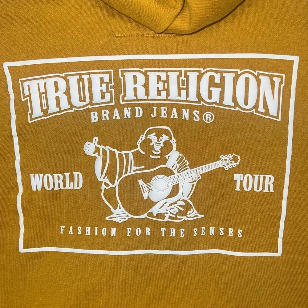 True Religion Men's Big T Zip Up Hoodie Yellow World Tour Buddha 2XL 49005-00